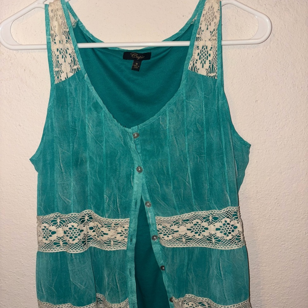 Cupio Teal Lace Accent Women's Blouse